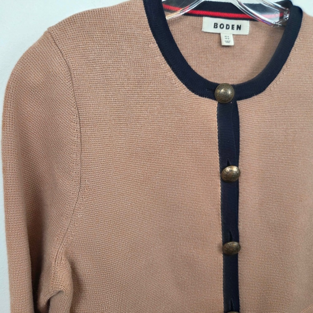 Boden Holly Knitted Jacket Camel Navy Blue Cardigan Sweater Preppy Womens US 10 - Picture 6 of 13